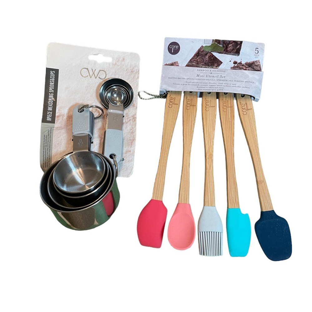 🌟NWT CWC 8 pc Measuring Spoons/Cups & Core Bamboo & Silicone Mini Utensils Set